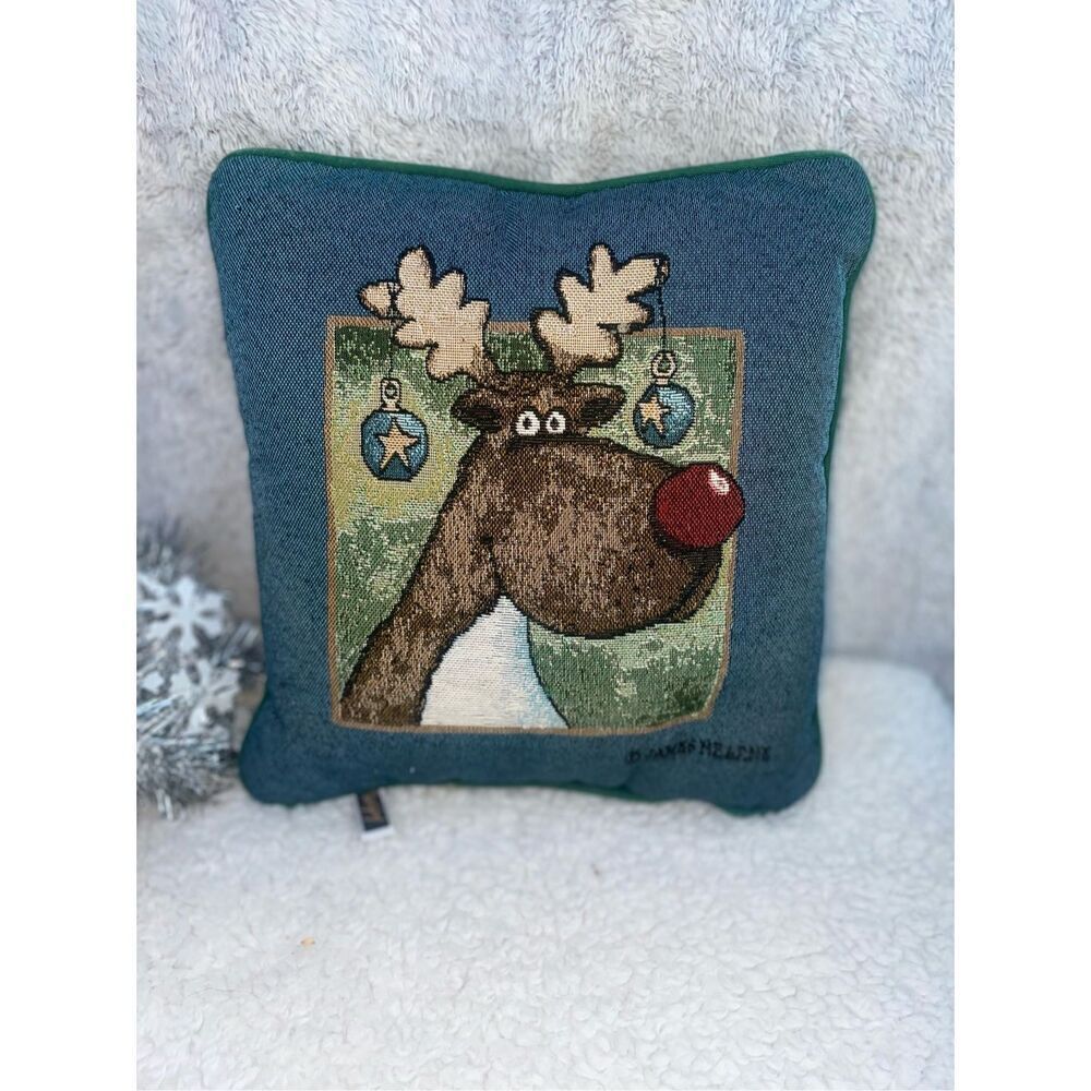 Adorable Christmas Rudolph the Reindeer Multi-Color Accent Throw Pillow-EUC